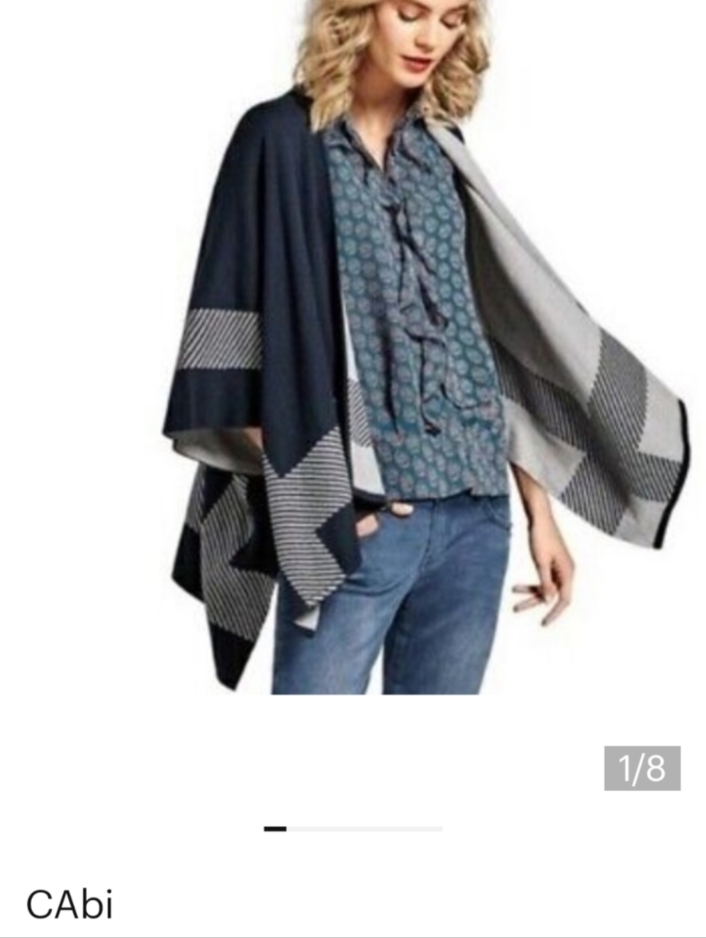 CAbi 3275 Kyoto Excellent Condition Ruffle Front - Navy and Rust Medallion